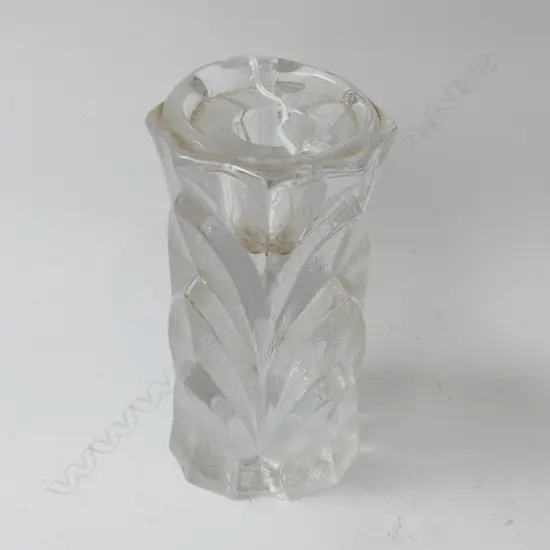 ORREFORS SWEDISH GLASS HEAVY CANDLESTICK layered leaf pattern H.125mm