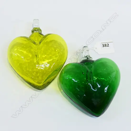 PR HAND BLOWN ART GLASS HEART ORNAMENTS L.120mm