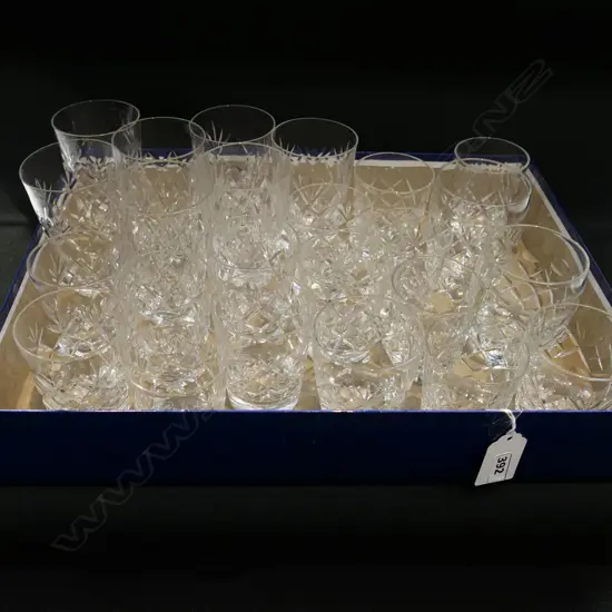 24 WEBB CORBETT CUT CRYSTAL TUMBLERS ASST SIZES, H.68MM-102MM