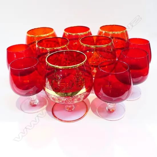 11 RED MURANO GLASS GOBLETS (6+5) H.125mm