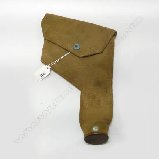 WEBLEY MKIV .38 PATTERN 1937 SERVICE PISTOL CANVAS HOLSTER with wooden plug end. Military marked dated 1924