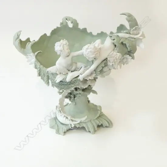 ERNST WAHLISS STYLE JASPER CENTREPIECE; Classical motif, boy w. fish & mergirl, professional restoration $5,000
