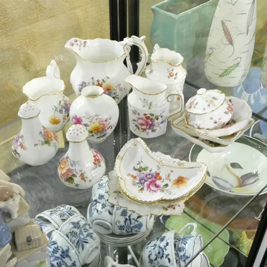 ASST ROYAL CROWN DERBY; JUGS, CASTERS, DISHES, etc