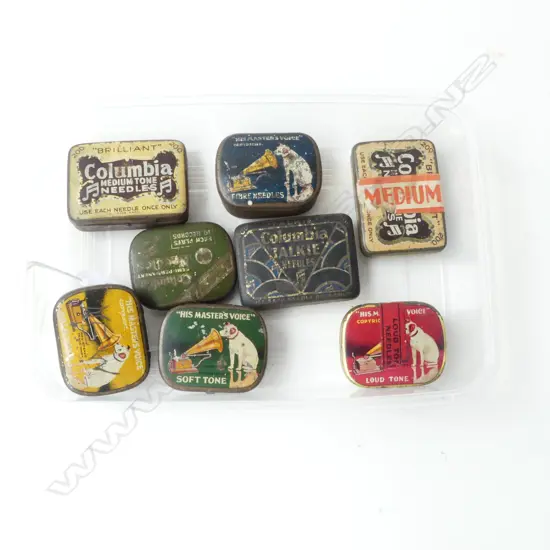 EIGHT VINTAGE GRAMOPHONE NEEDLE TINS & NEEDLES HMV AND COLUMBIA