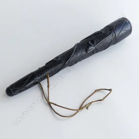 VINTAGE IRISH OAK BOG OAK SHALALIE (truncheon) carved with shamrock L.330mm