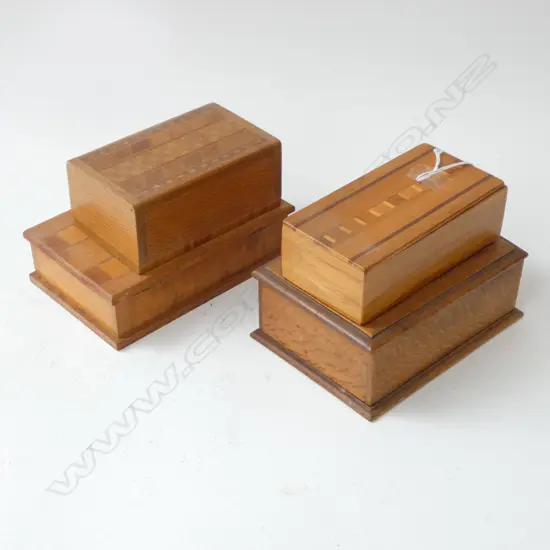 4 NZ NATIVE WOODS TRINKET BOXES 150MM LONGEST
