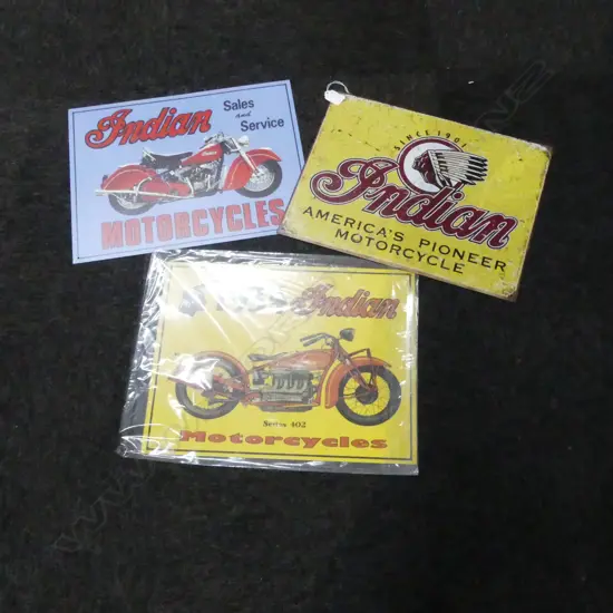THREE METAL MOTORCYCLE SIGNS, 310x400mm