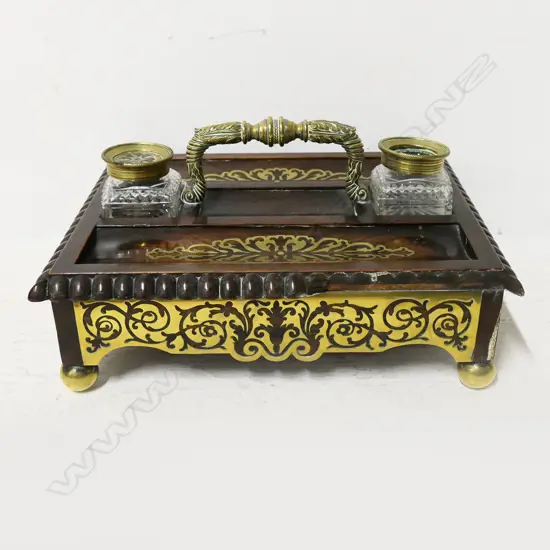 WOOD & BRASS DESK STAND, faults