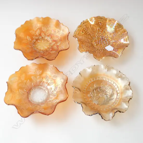 FOUR CARNIVAL GLASS FANCY BOWLS, D.210MM-230MM