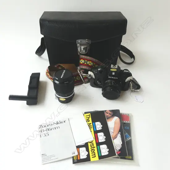NIKON 35MM SLR CAMERA CASED + LENSES + ACCESSORIES