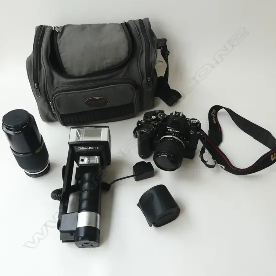 NIKON 35MM SLR CAMERA CASED + LENSES + ACCESSORIES