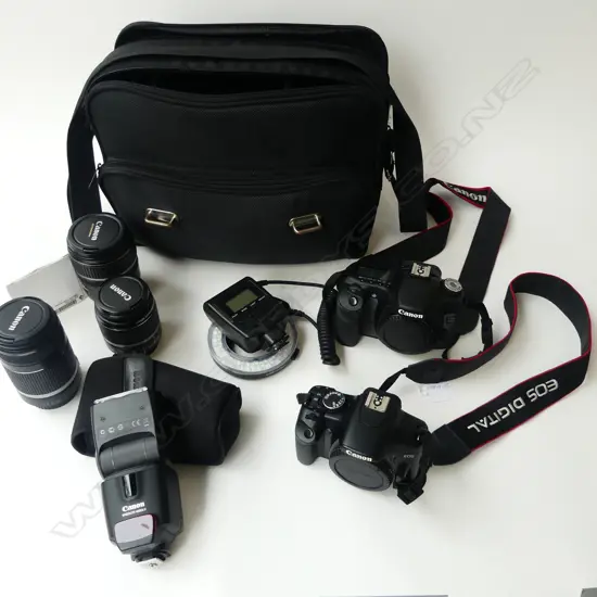 450D + 50D EOS DIGITAL CANON CAMERAS CASED + THREE LENSES + ACCESSORIES