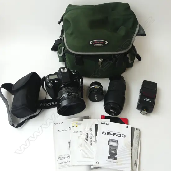 FUJIFILN DIGITAL CAMERA CASED + NIKON LENSES + ACCESSORIES