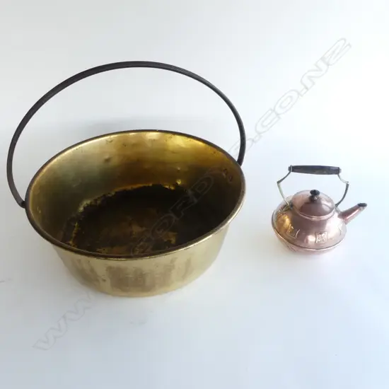 BRASS JAM PAN 415mm dia, COPPER TEAPOT