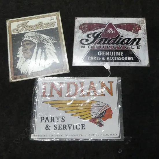 THREE METAL MOTORCYCLE SIGNS, 310x400mm