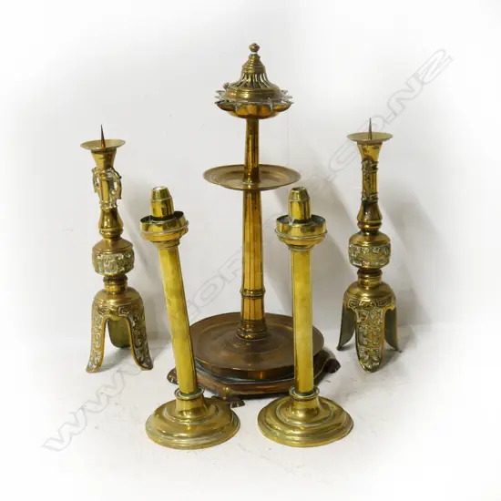 2 PRS CANDLESTICKS COPPER & BRASS & OTHER