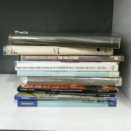 5 SOTHEBYS CATALOGUES + 6 INTERIOR DESIGN BOOKS; ARCH. DIGEST ETC