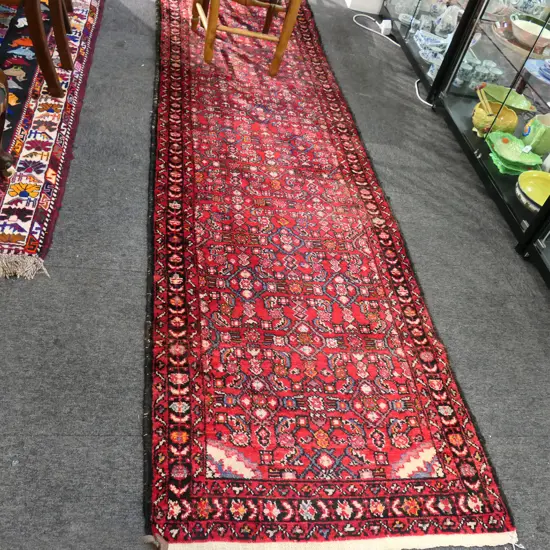 HAND KNOTTED WOOL PILE RED RUNNER 4000x840mm