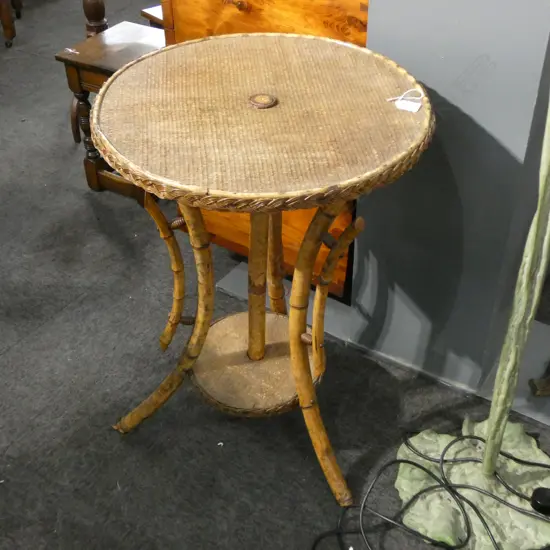 ANTIQUE CANE PATIO TABLE H.710mm, 510mm dia