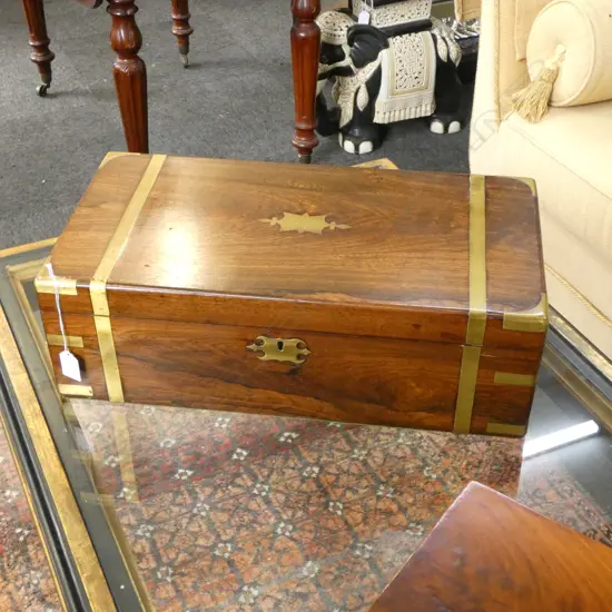 ROSEWOOD BRASS BOUND WRITING BOX; 500x250x160mm