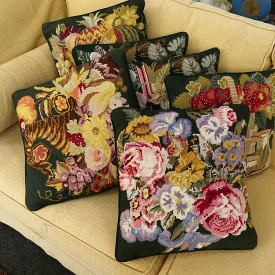 SET OF 6 NEEDLEWORK CUSHIONS