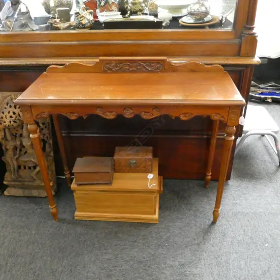 CONSOLE TABLE' 'C R COOK' CARVED TO BACKBOARD 910x340x780mm