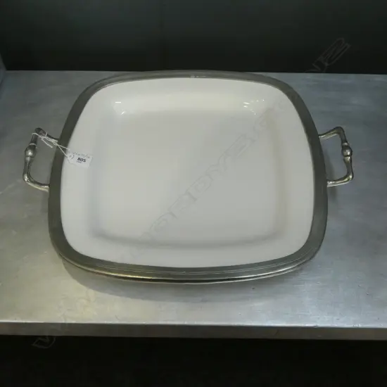 ‘ARTE ITALIA’ ITALY TUSCAN PLATTER CERAMIC & PEWTER (RETAIL $807), L.480MM W.400MM