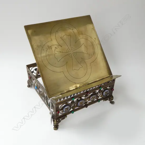 VICTORIAN BRASS BOOK REST w. CABOCHONS 280x300x145mm