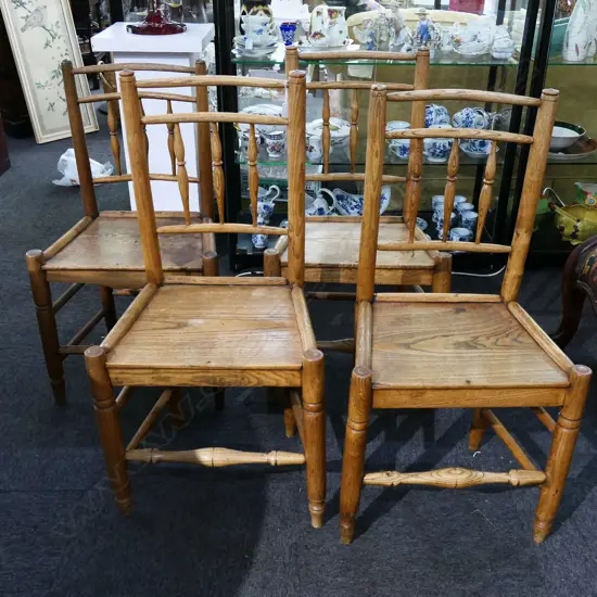 4 COUNTRY ELM SPINDLE BACK CHAIRS 460x340x900mm