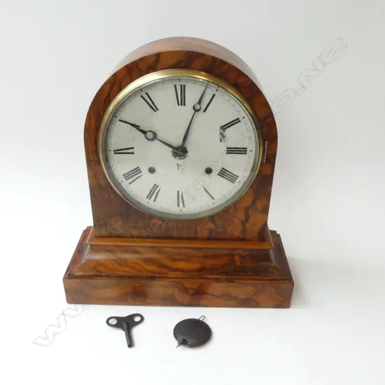 BURR WALLNUT MANTEL CLOCK; Working, 355x130x380mm
