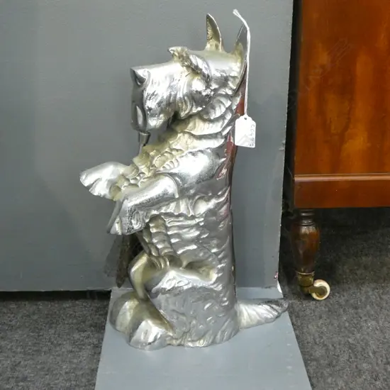 VINTAGE CHROME SCOTTY DOG FIRE TOOL SET H.390mm