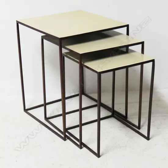 3 BROSTE COPENHAGEN WROUGHT IRON NESTING TABLES 400x400x500