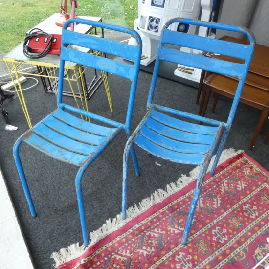 PR BLUE METAL CHAIRS, INDUSTRIAL STYLE