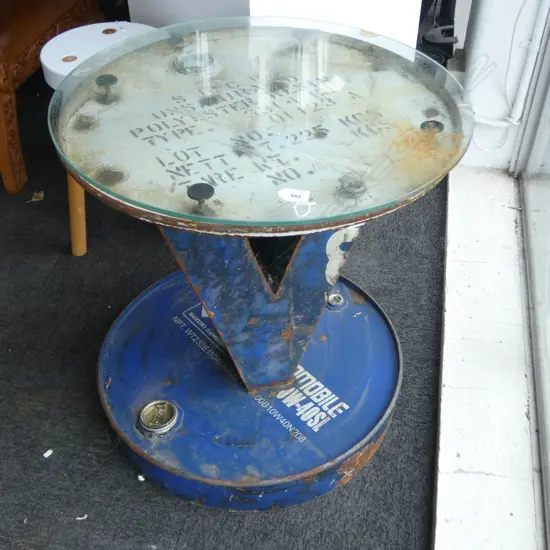 RUSTIC SIDE TABLE MADE FROM STEEL DRUMS H.635mm, 600mm dia