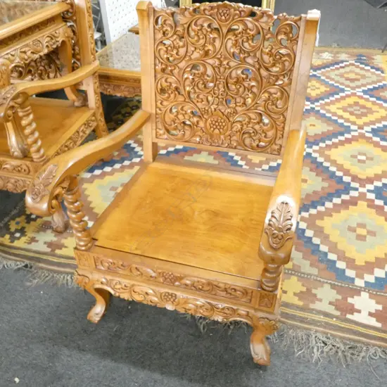 INDONESIAN CARVED TEAK ARMCHAIR 650x650x900mm