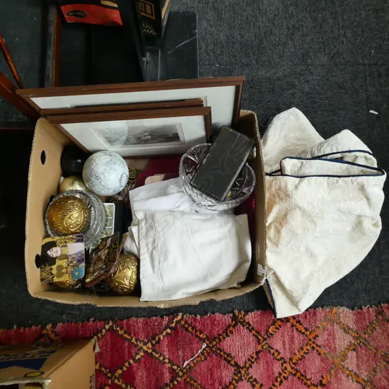 ASST. LINENS, DECORATIVE BALLS, CRYSTAL ETC