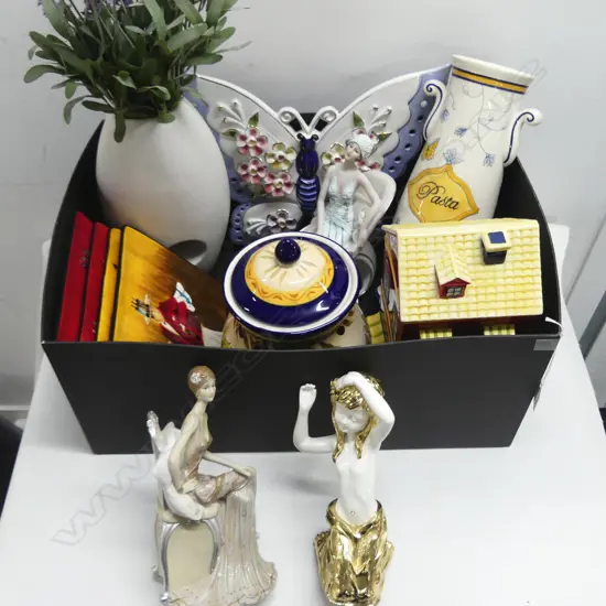 ASST. CERAMICS, 2 DECO STYLE RESIN FIGURES ETC