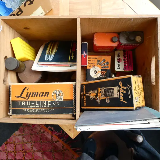 ASST LYMAN PRODUCTS; POWDER MEASURE, TRU-LINE Jr. PRESS & OTHER ASST BULLET CRAFT, MOTOR etc