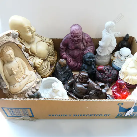 COLLECTION OF 15 HOTEI & BUDDHA  250MM TALLEST