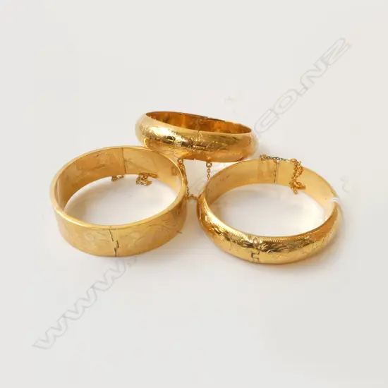 THREE GOLD PLATED HINGED BANGLES THAILAND