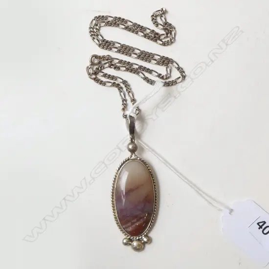 STG SILVER & AGATE PENDANT NECKLACE L.290mm
