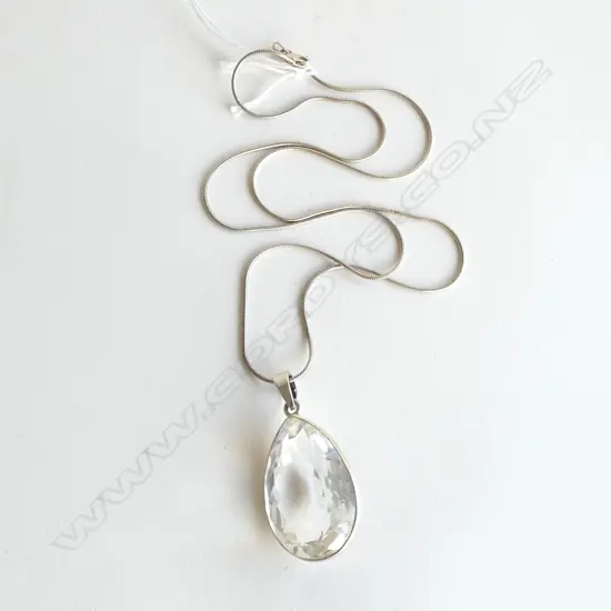 STG SILVER ROCK CRYSTAL NECKLACE L.340mm