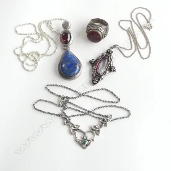 3 S/SILVER NECKLACES & EASTERN RING