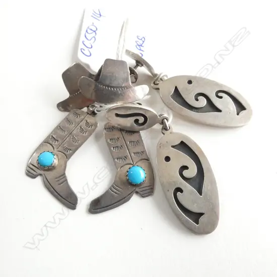 2 PRS SILVER DESIGNER EARRINGS: COWBOY HATS & BOOTS + KORU