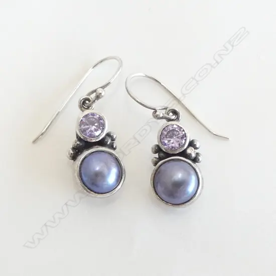 PAIR OF SILVER/PEARL/AMETHYST EARRINGS