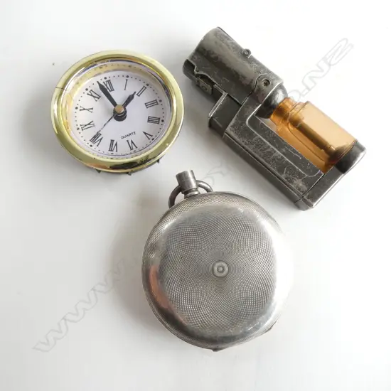 OMEGA STG SILVER POCKET WATCH 92grms, STEEL LIGHTER, AF, SMALL COSTUME WATCH 