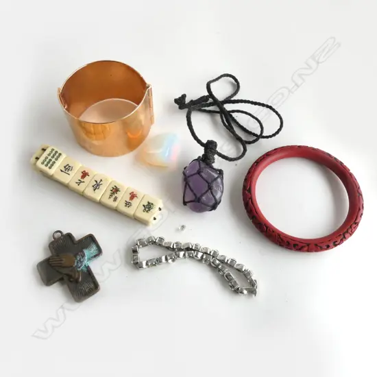 ROSE GOLD PLATE ? BANGLE + BONE MAHJONG TILE BRACELET + COSTUME JEWELLERY