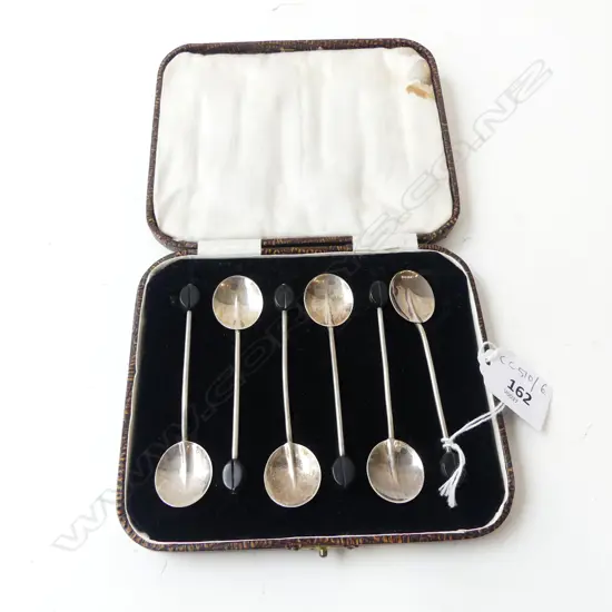 6 STG SILVER COFFEE SPOONS, CASED