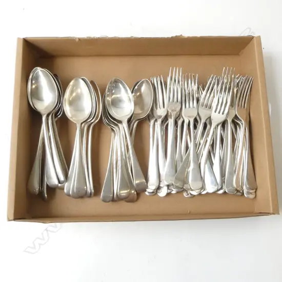 24 OF EACH DESSERT SPOONS & FORKS SILVER PLATED ‘OLD ENGLISH’ PATTERN UK