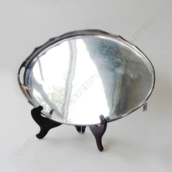 LARGE ANTIQUE GALLERY TRAY SILVER OVER COPPER HARROWBY UK (SMALL AREA OF BLEEDING), L.620MM W.410MM 